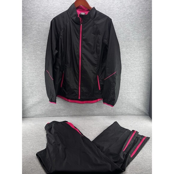 SPORT ESSENTIALS - Women's Black & Pink Light Windbreaker Pants Set Size Large - Picture 1 of 15